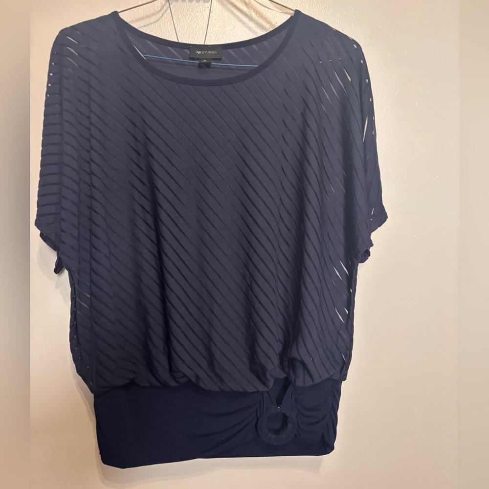 AB Studio Navy Blue Textured Blouse
